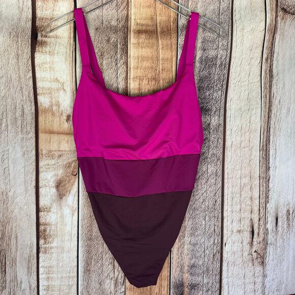 Athleta Swimsuit One Piece Coastline Electric Fuchsia Large Colorblock Summer - Picture 1 of 10